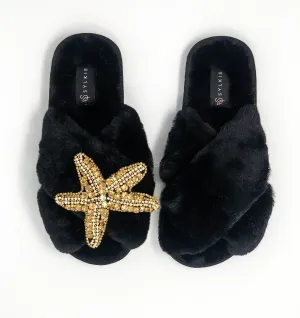 Gold Starfish Cross Slipper Black