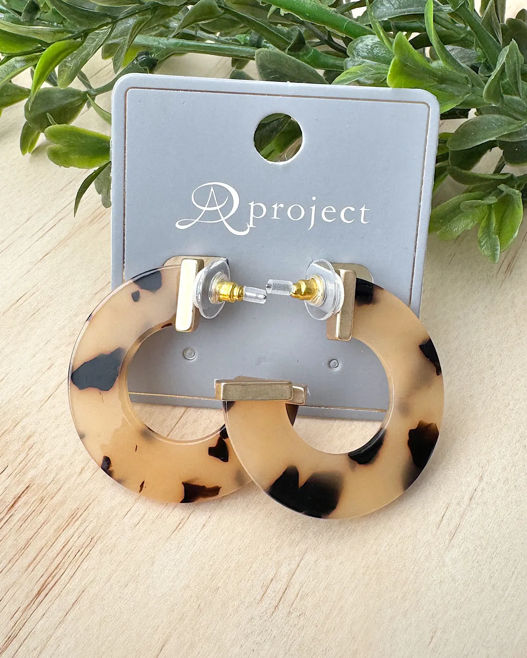 NEW! Flat Acetate Open Hoop Earrings - Black & Beige