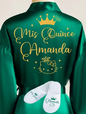 Quinceanera Green with Gold robe with slippers