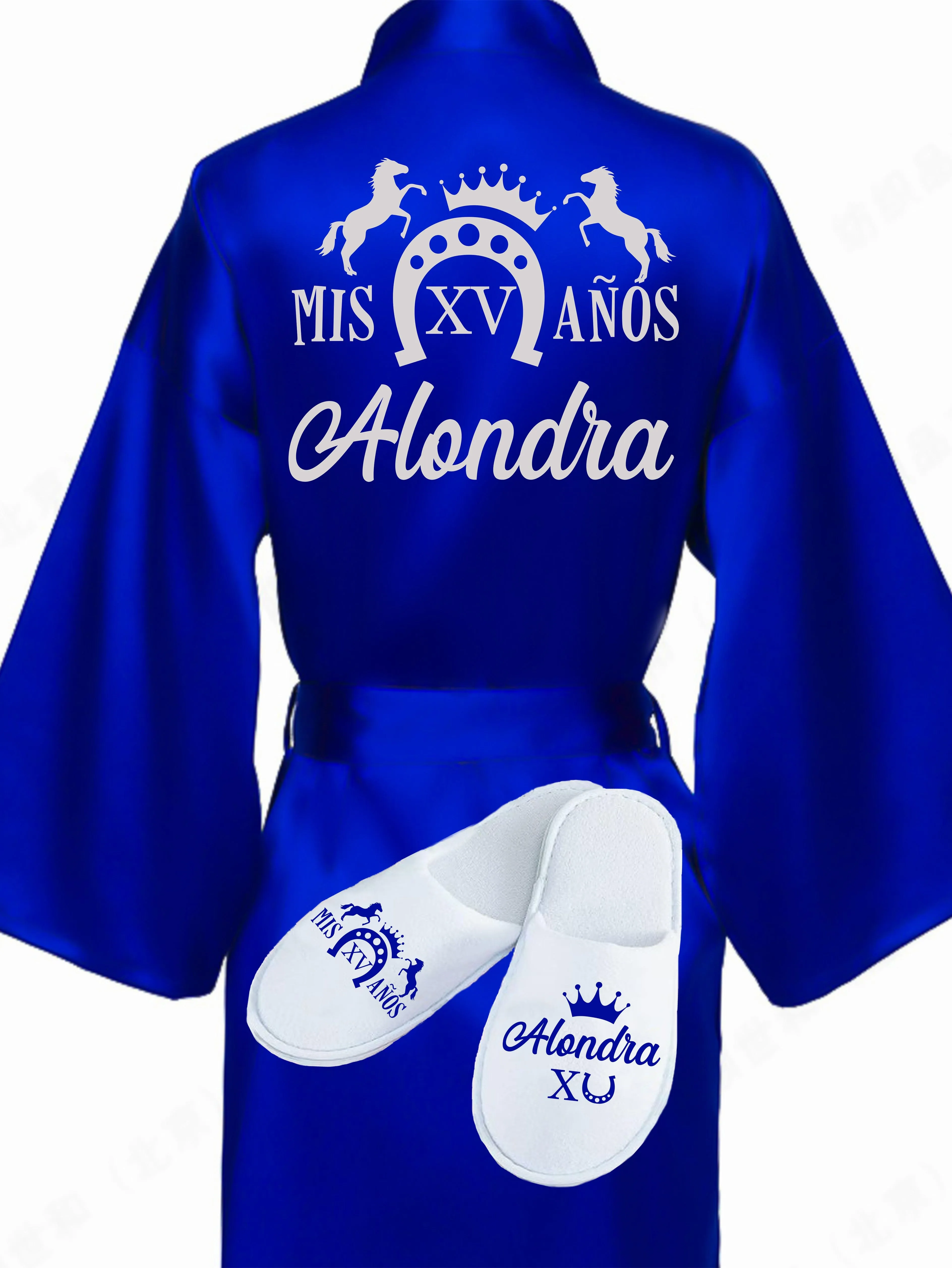 Quinceanera Royal Blue with Silver robe with slippers