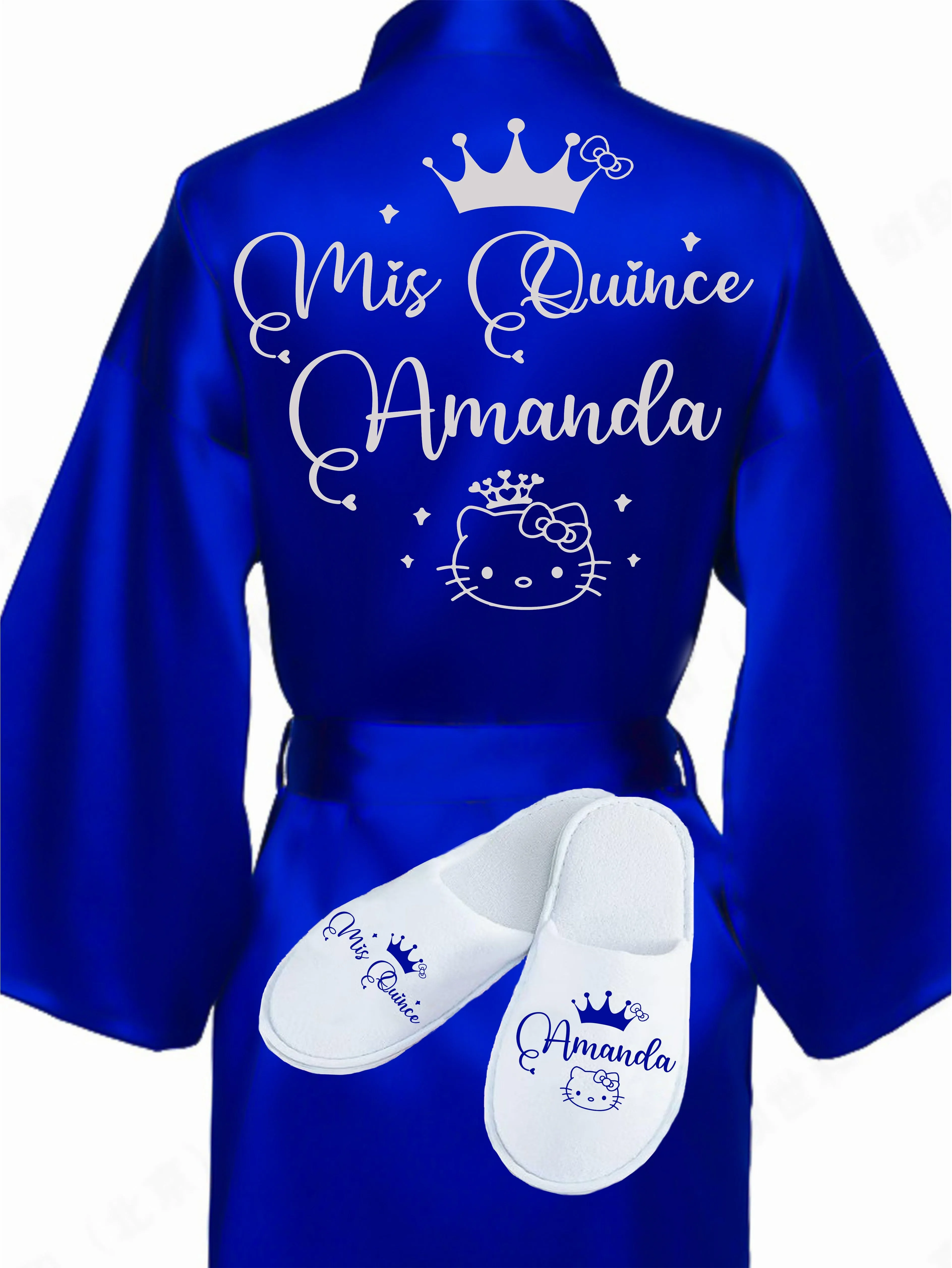 Quinceanera Royal Blue with Silver robe with slippers