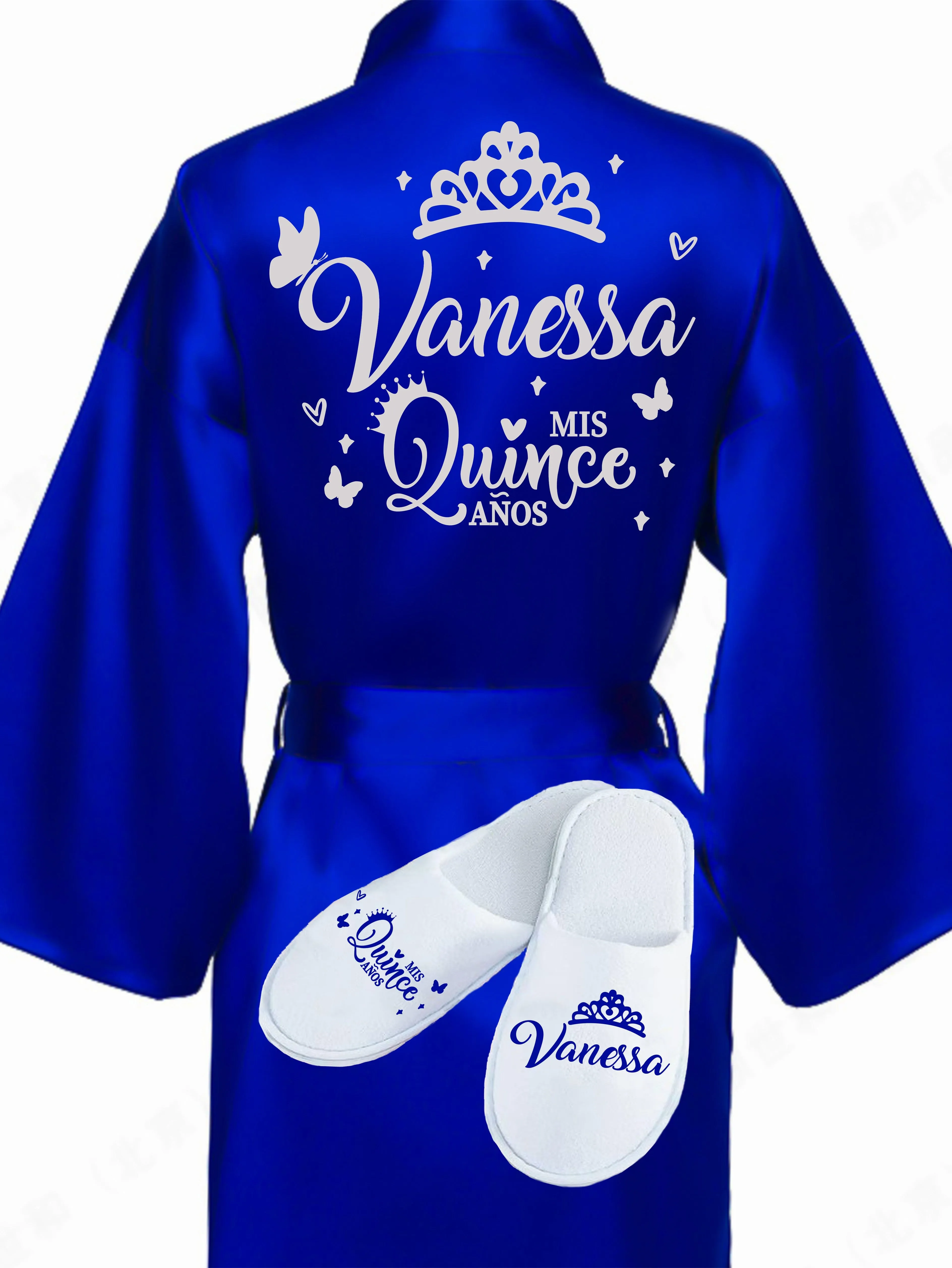 Quinceanera Royal Blue with Silver robe with slippers