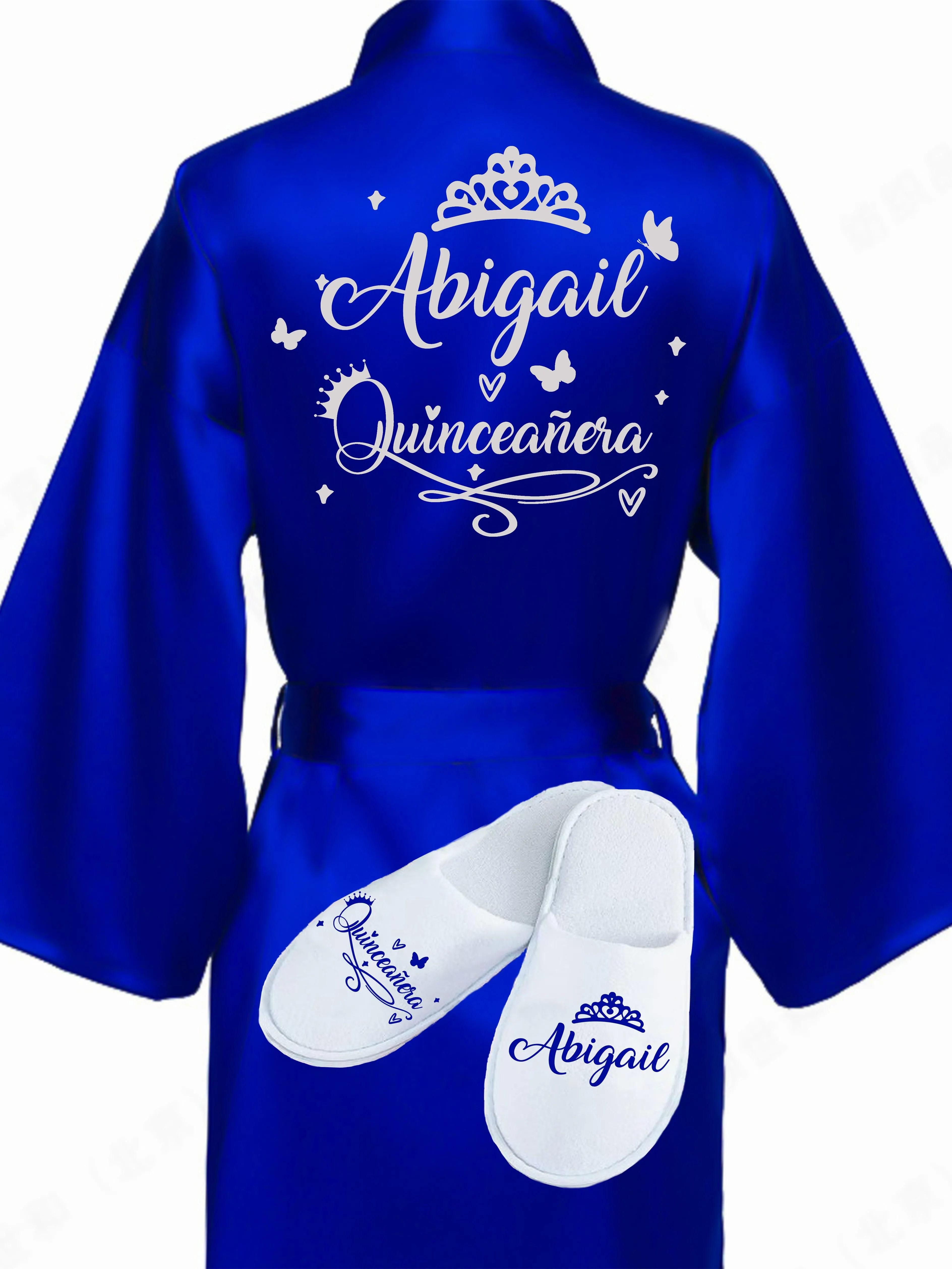 Quinceanera Royal Blue with Silver robe with slippers