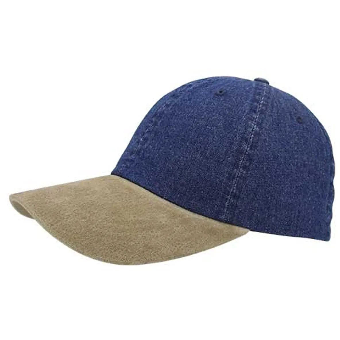 Washed Denim Cap with Suede Bill Strapback Hat